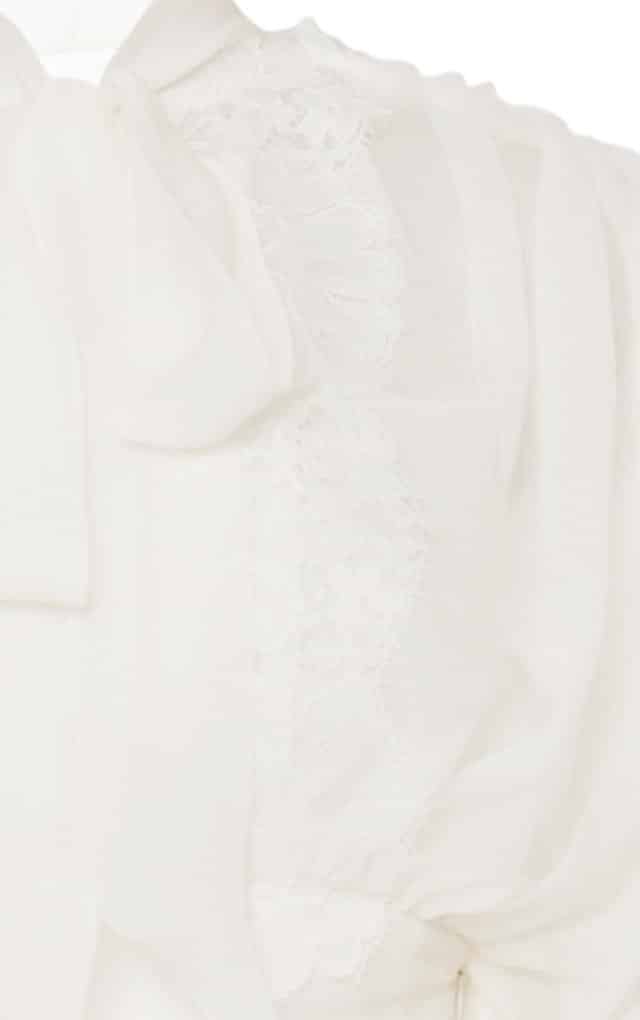 Luisa Beccaria Abito Lungo In Crepon Di Chiffon Con Pizzo Bianco