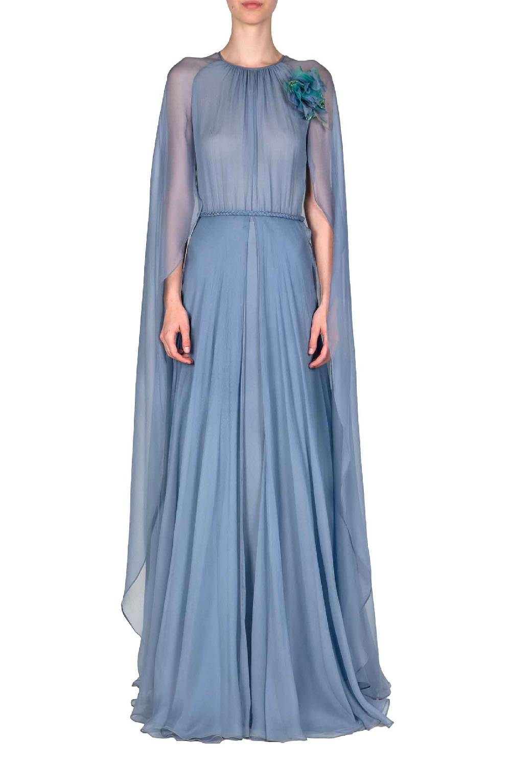 Luisa Beccaria Abito Lungo In Creponne Di Chiffon Con Mantella