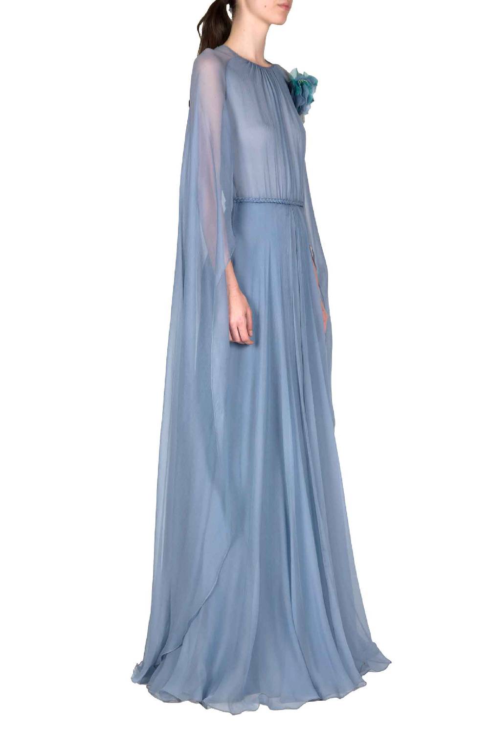 Luisa Beccaria Abito Lungo In Creponne Di Chiffon Con Mantella