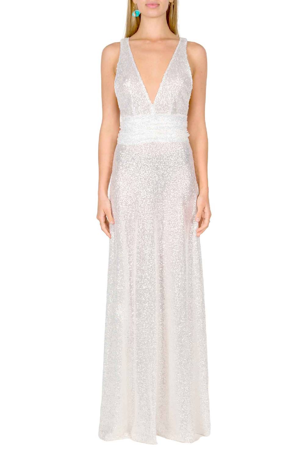 Luisa Beccaria Abito Lungo In Paillettes Con Scollo A V