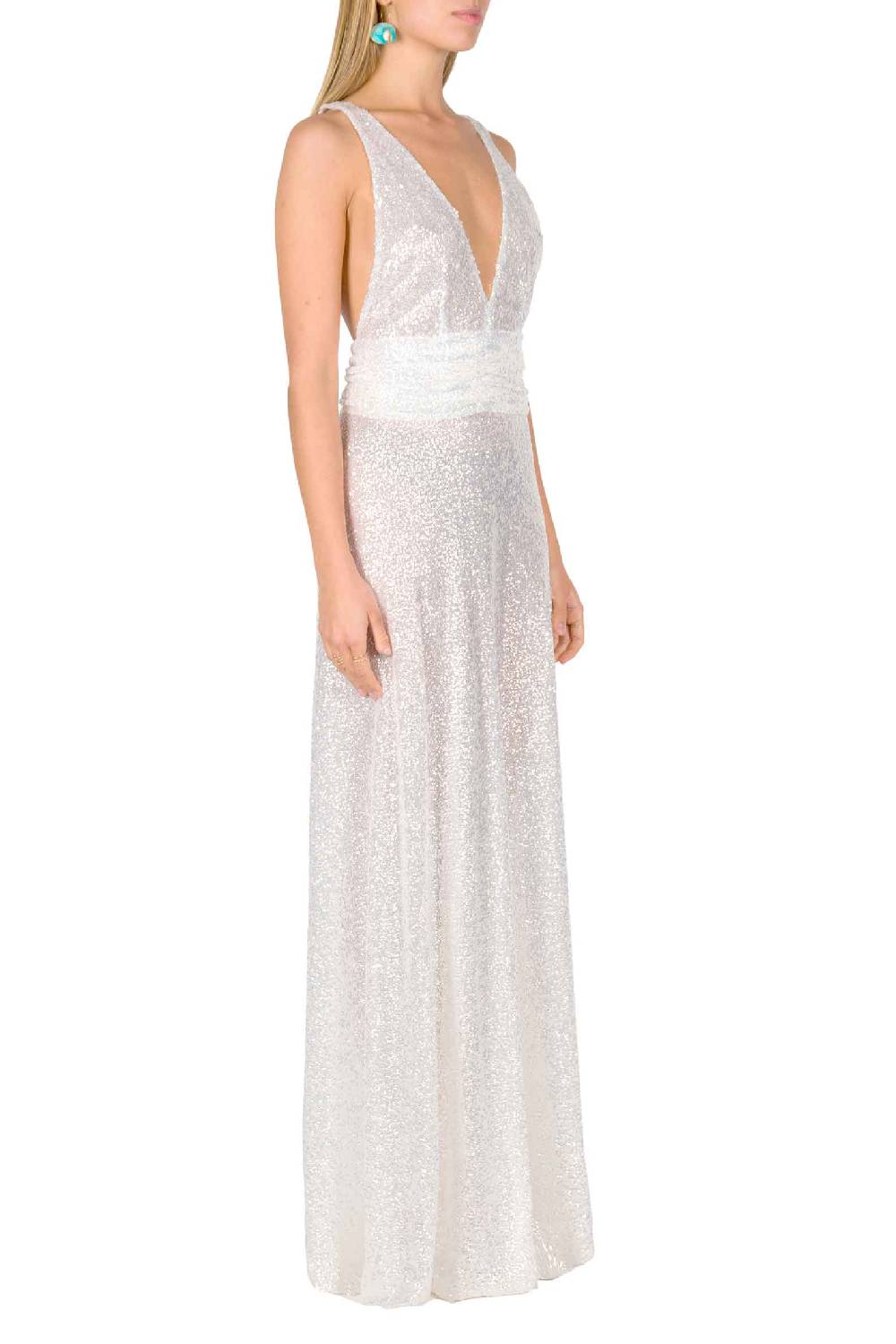 Luisa Beccaria Abito Lungo In Paillettes Con Scollo A V