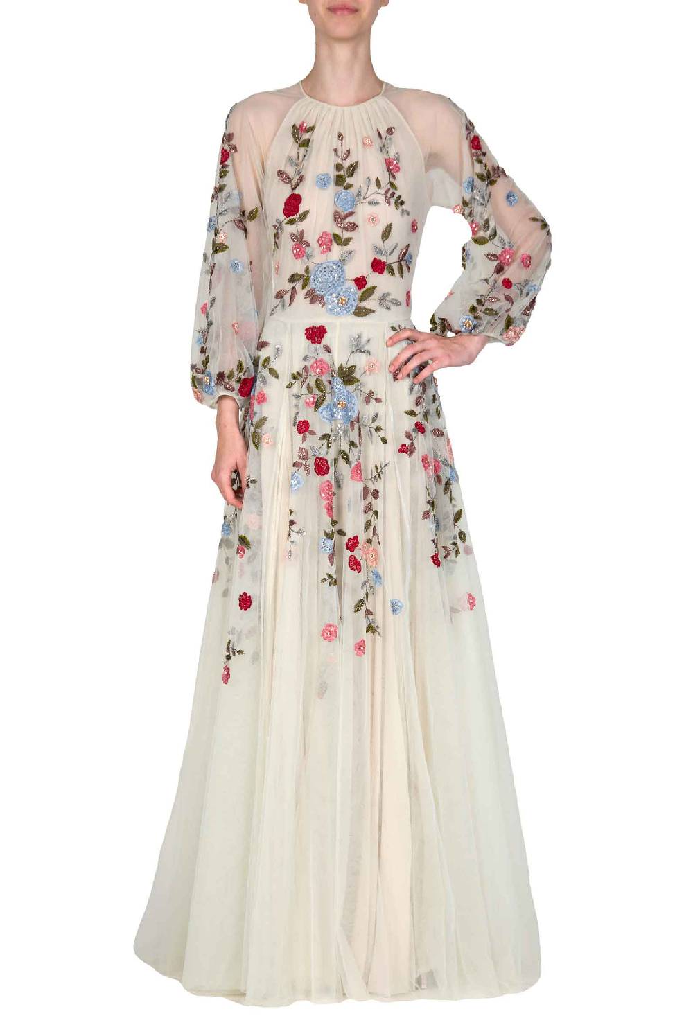 Luisa Beccaria Abito Lungo In Tulle Ricamato A Fiori