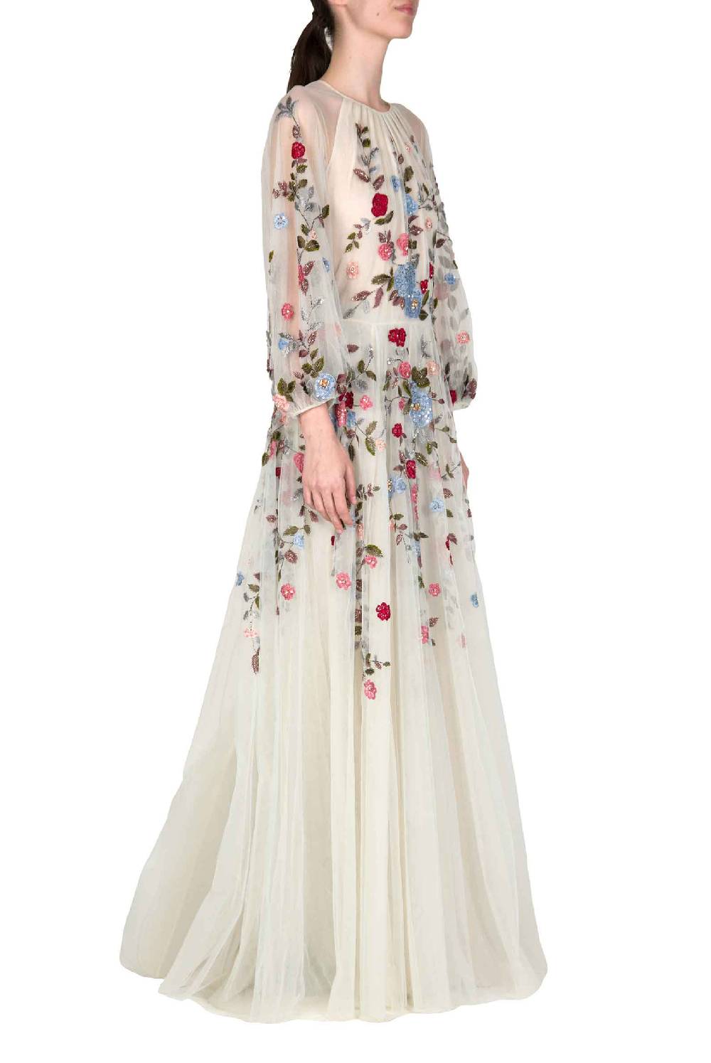 Luisa Beccaria Abito Lungo In Tulle Ricamato A Fiori