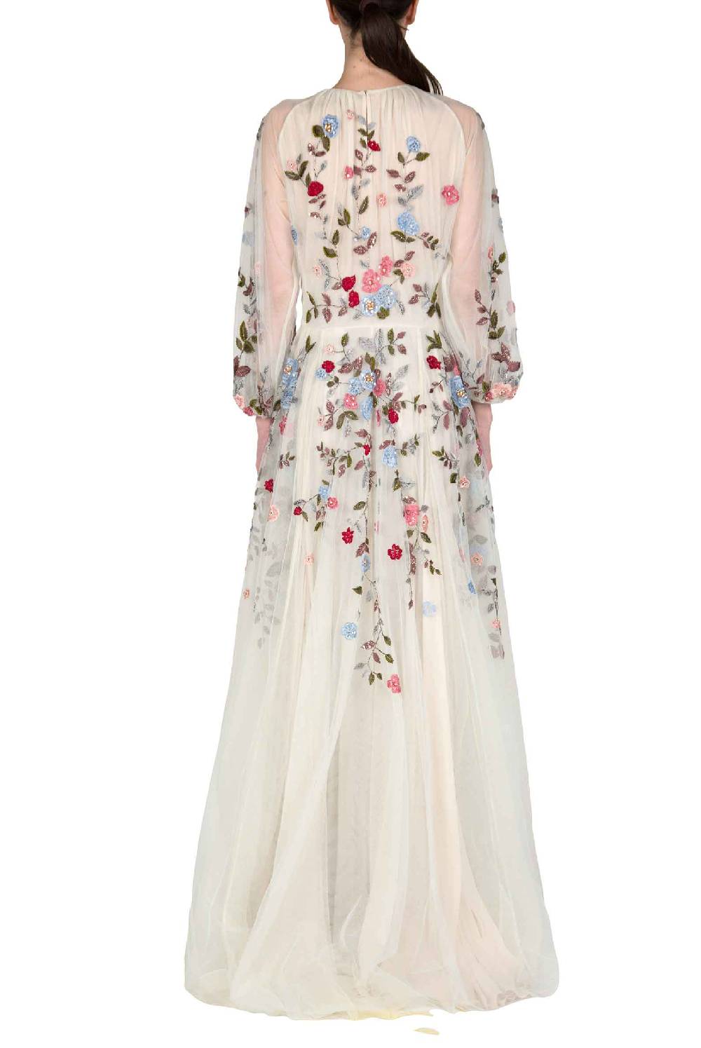 Luisa Beccaria Abito Lungo In Tulle Ricamato A Fiori