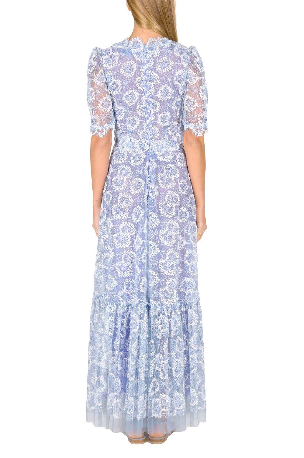 Luisa Beccaria Abito Midi Con Volant E Ricami Floreali