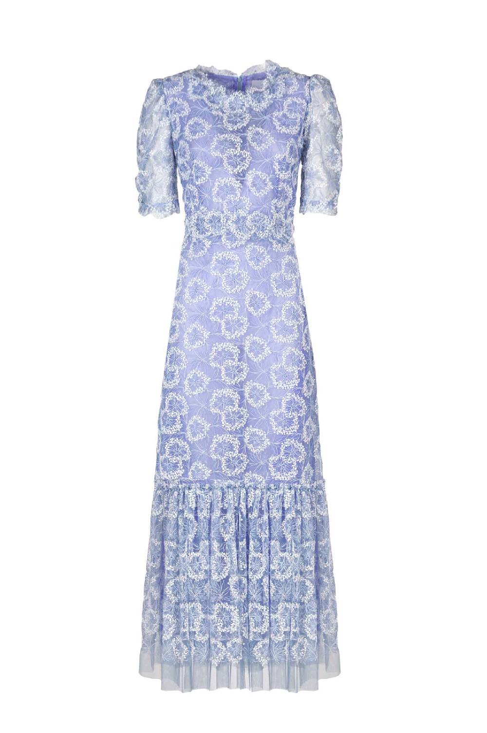 Luisa Beccaria Abito midi con volant e ricami floreali