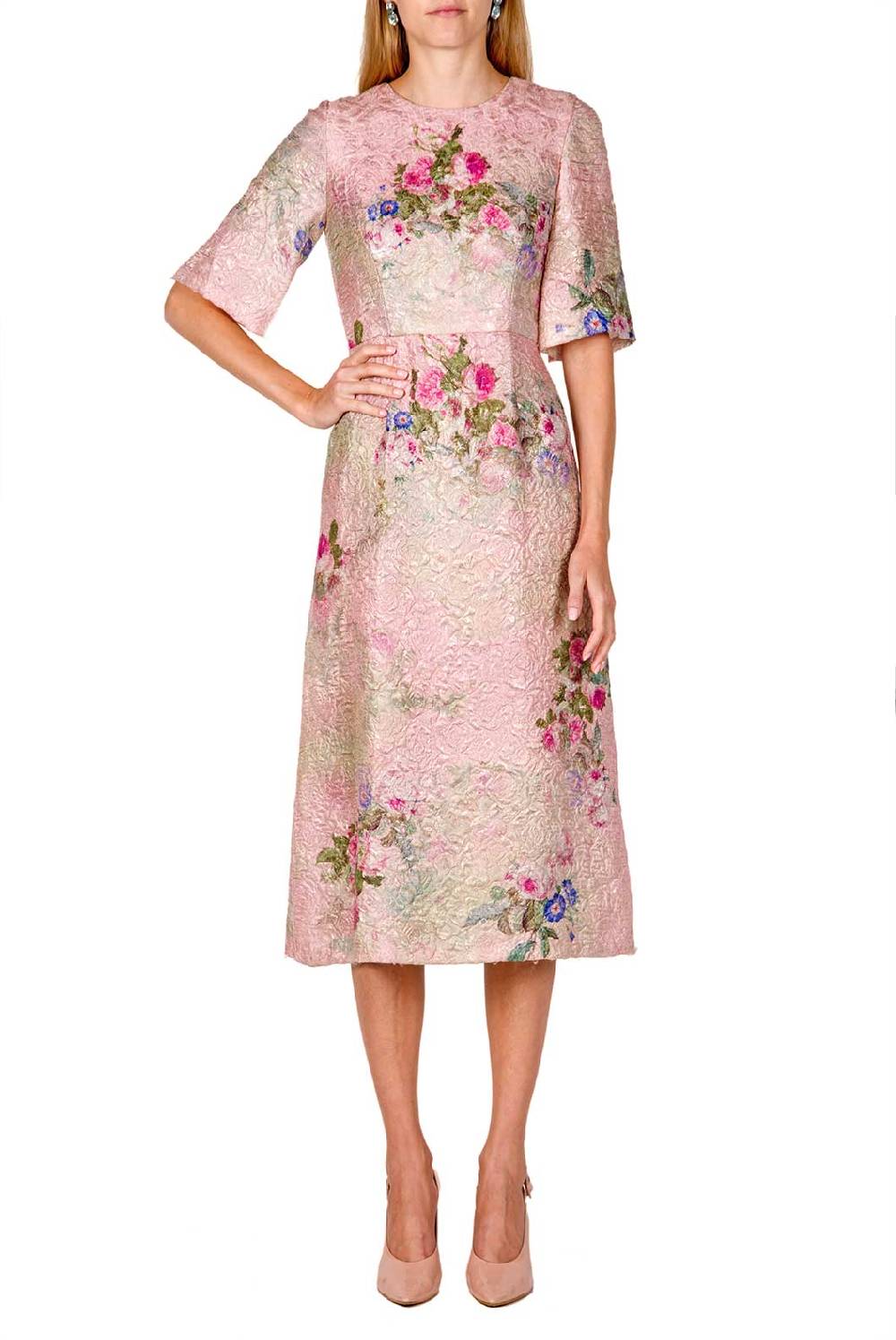 Luisa Beccaria Abito Midi In Broccato Di Seta Con Stampa Floreale