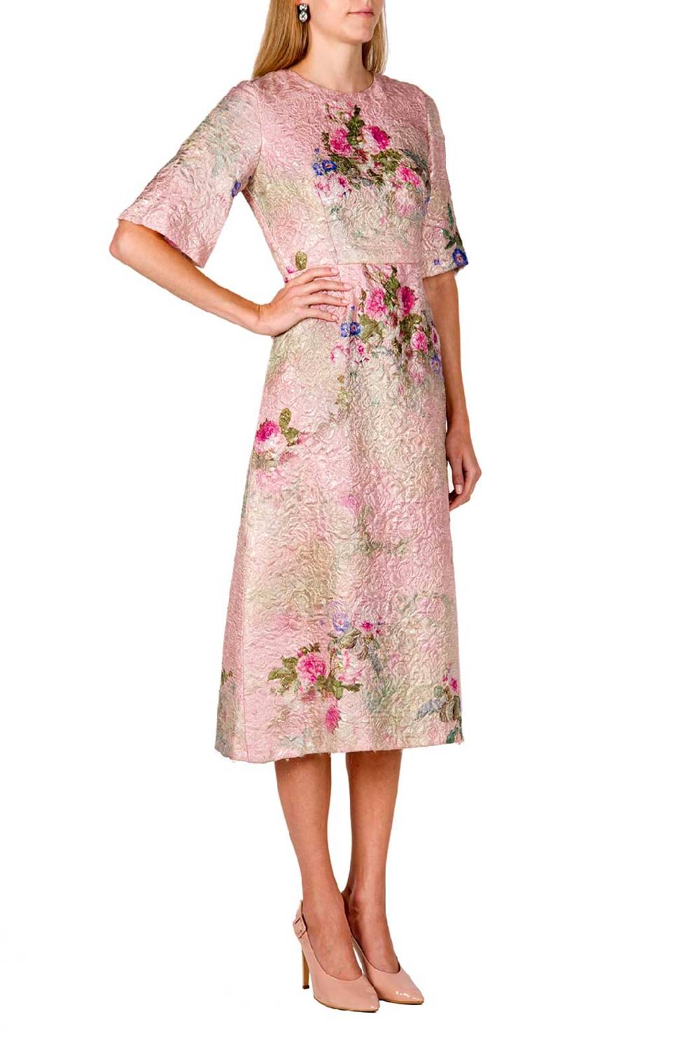 Luisa Beccaria Abito Midi In Broccato Di Seta Con Stampa Floreale