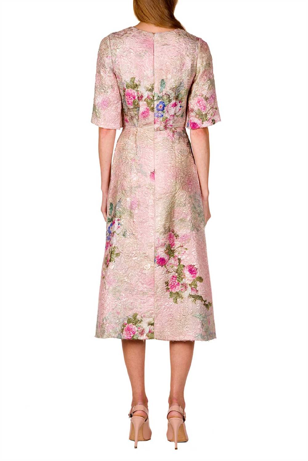 Luisa Beccaria Abito Midi In Broccato Di Seta Con Stampa Floreale