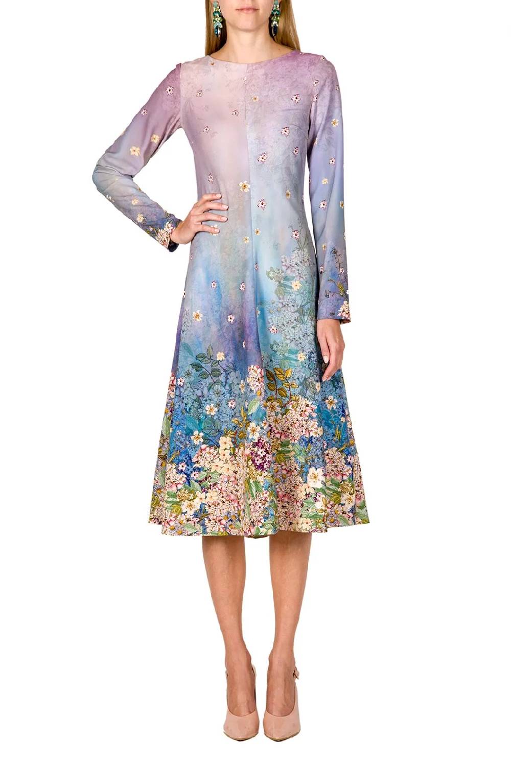 Luisa Beccaria Abito Midi In Cady Stampato Floreale