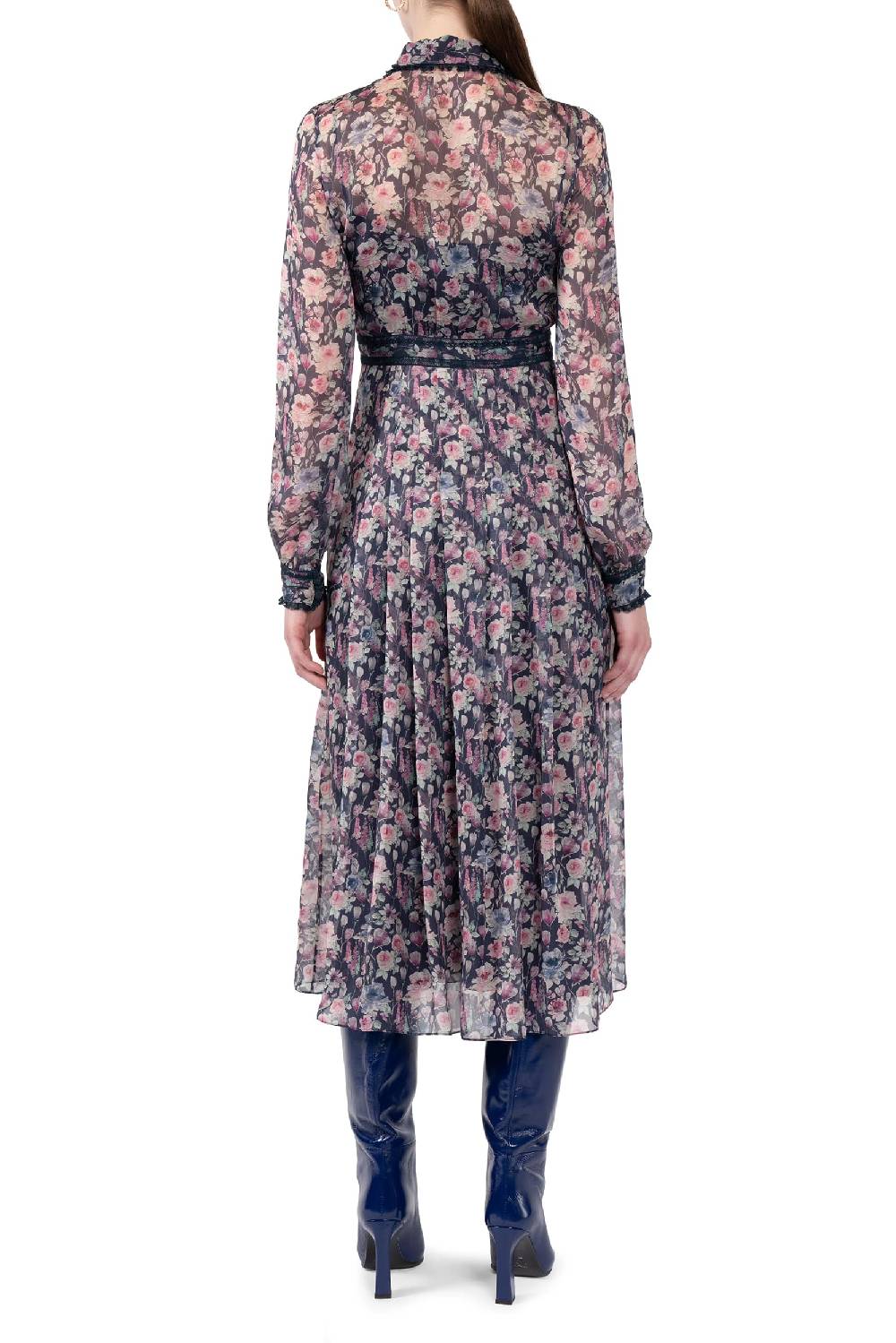 Luisa Beccaria Abito Midi In Chiffon Stampato Con Rose