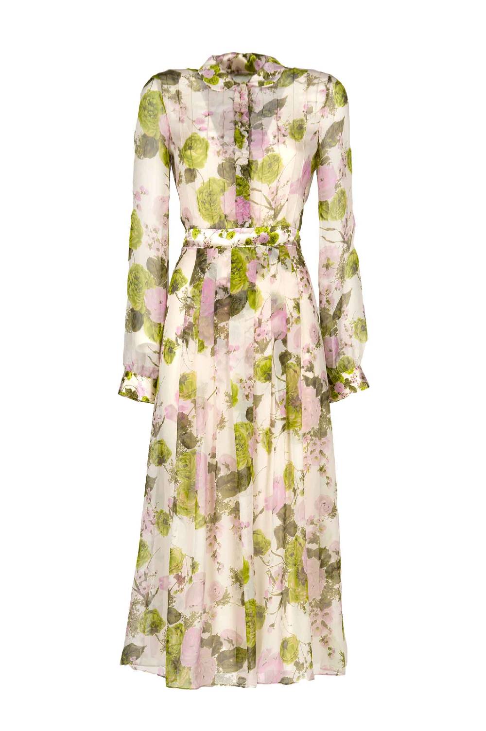 Luisa Beccaria Abito midi in chiffon stampato con rose in fiore