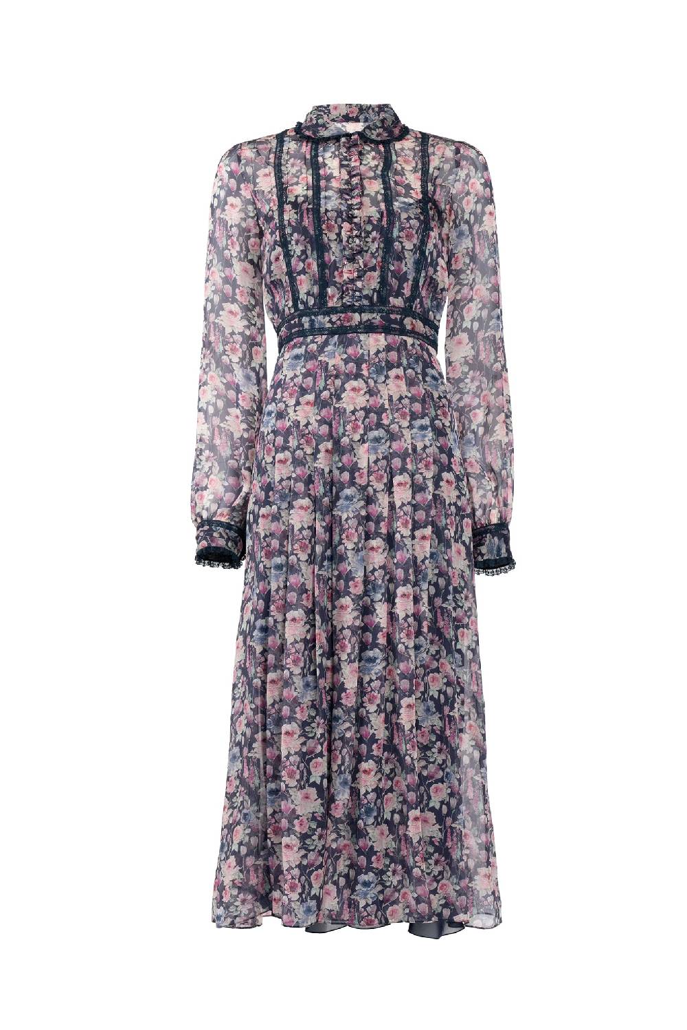 Luisa Beccaria Abito midi in chiffon stampato con rose