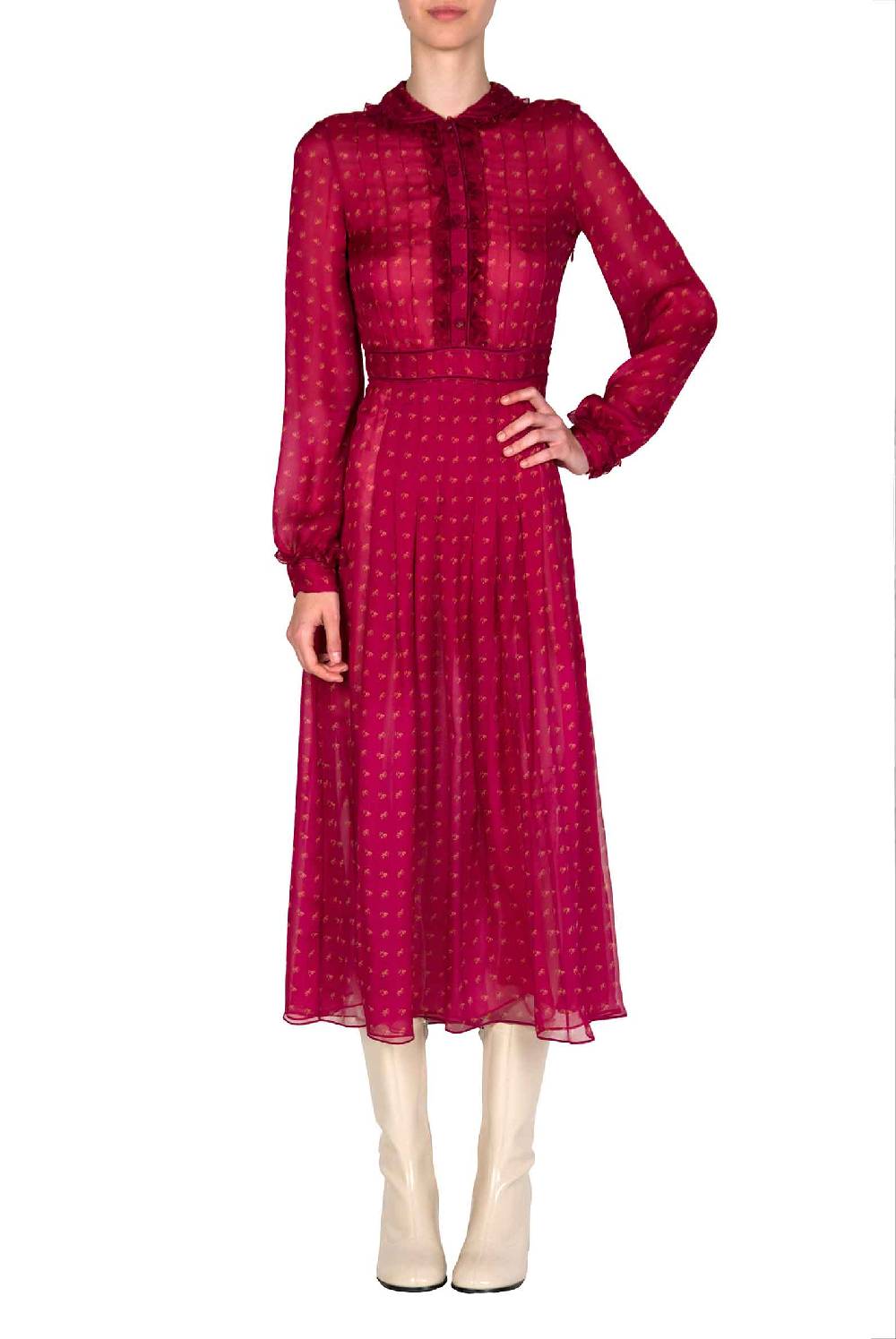 Luisa Beccaria Abito Midi In Crepone Di Chiffon Con Boccioli Vintage