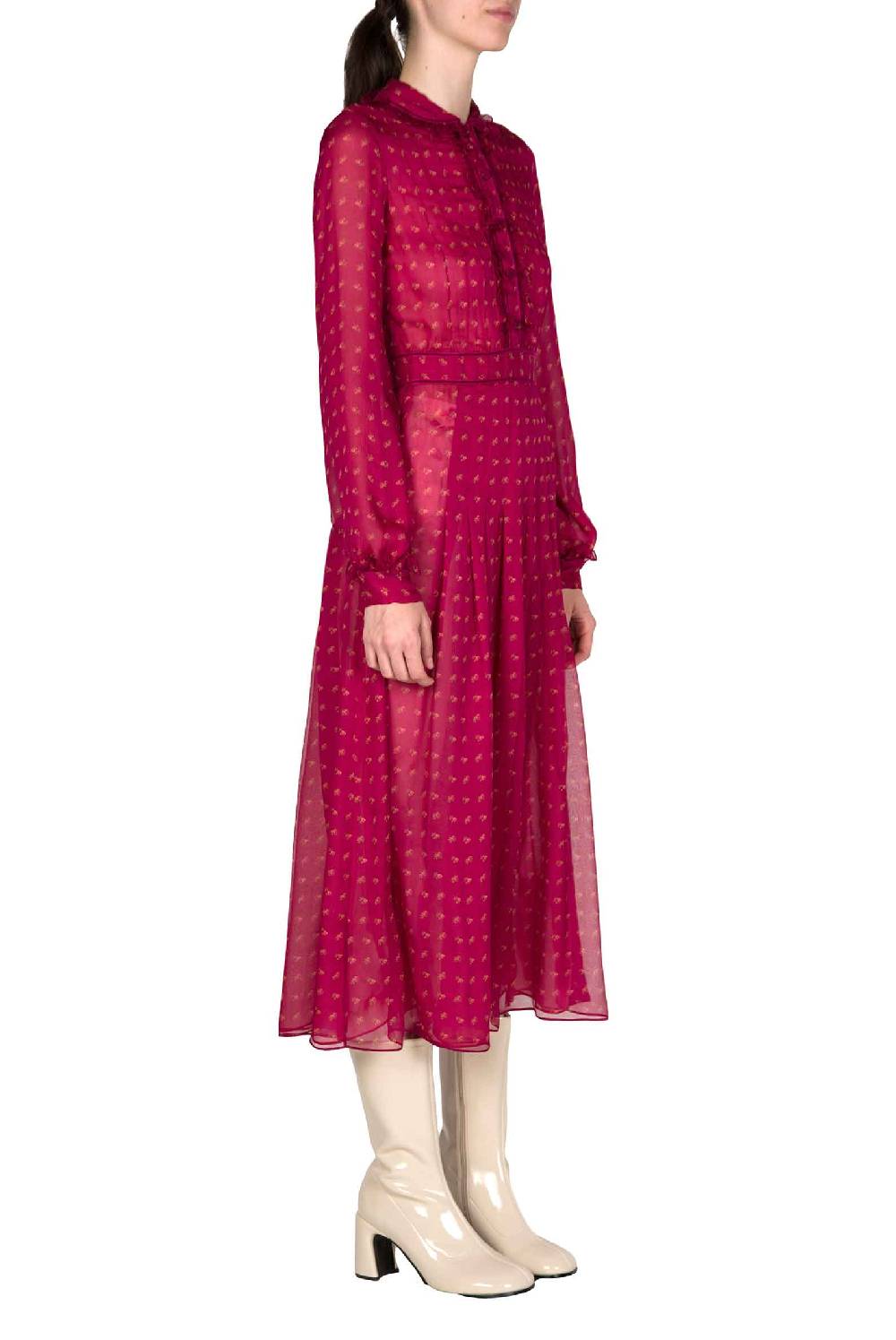 Luisa Beccaria Abito Midi In Crepone Di Chiffon Con Boccioli Vintage