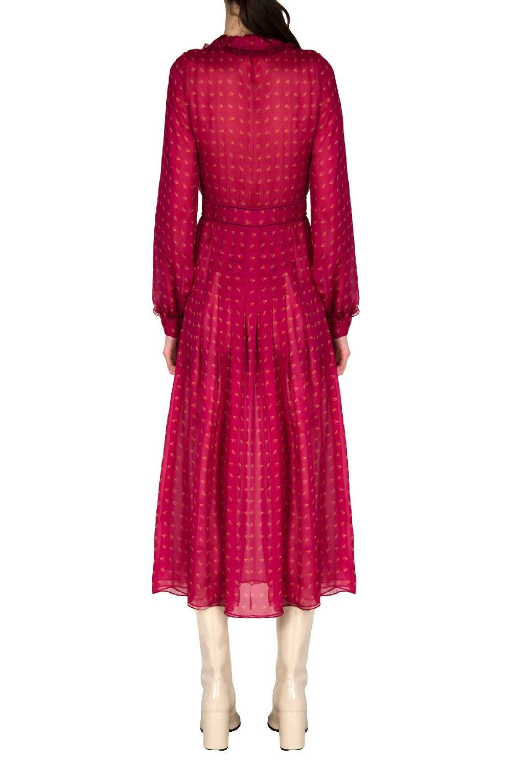 Luisa Beccaria Abito Midi In Crepone Di Chiffon Con Boccioli Vintage