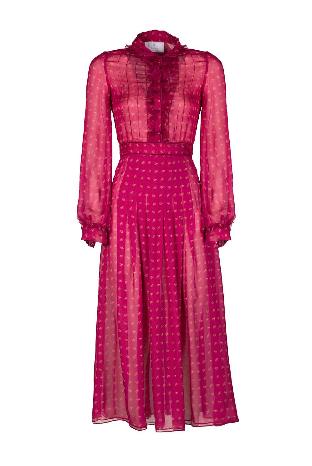 Luisa Beccaria Abito midi in crepone di chiffon con boccioli vintage