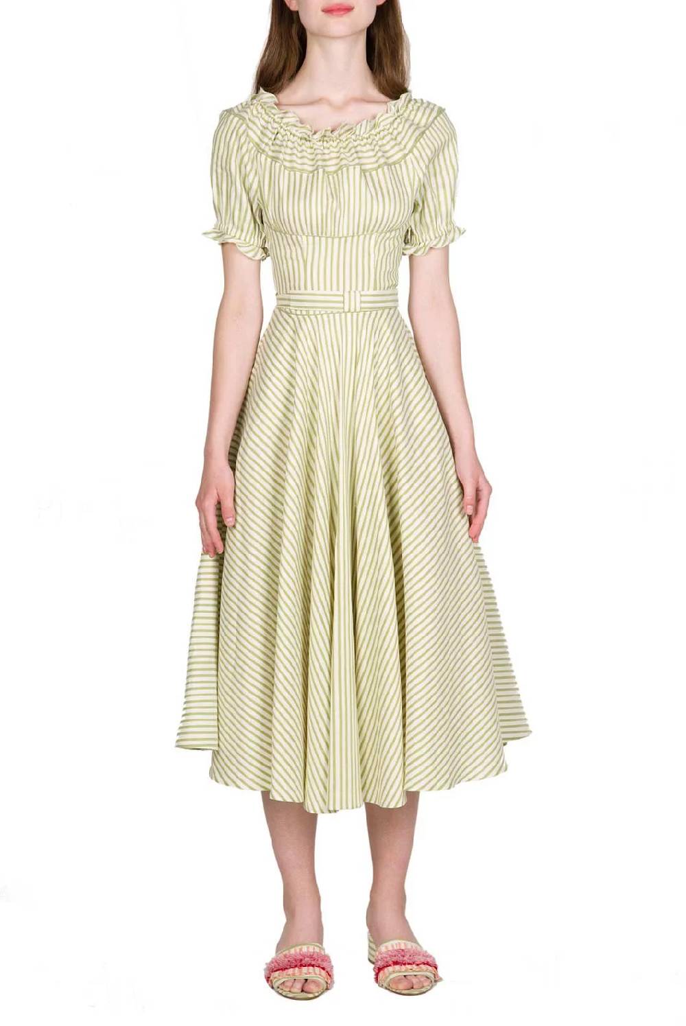 Luisa Beccaria Abito Midi In Misto Cotone Con Spalle Scoperte