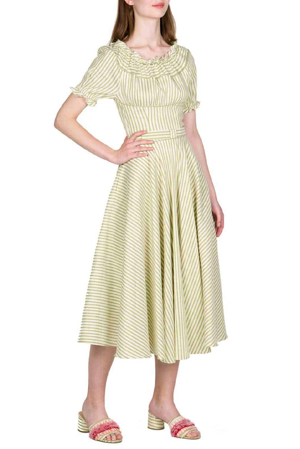 Luisa Beccaria Abito Midi In Misto Cotone Con Spalle Scoperte