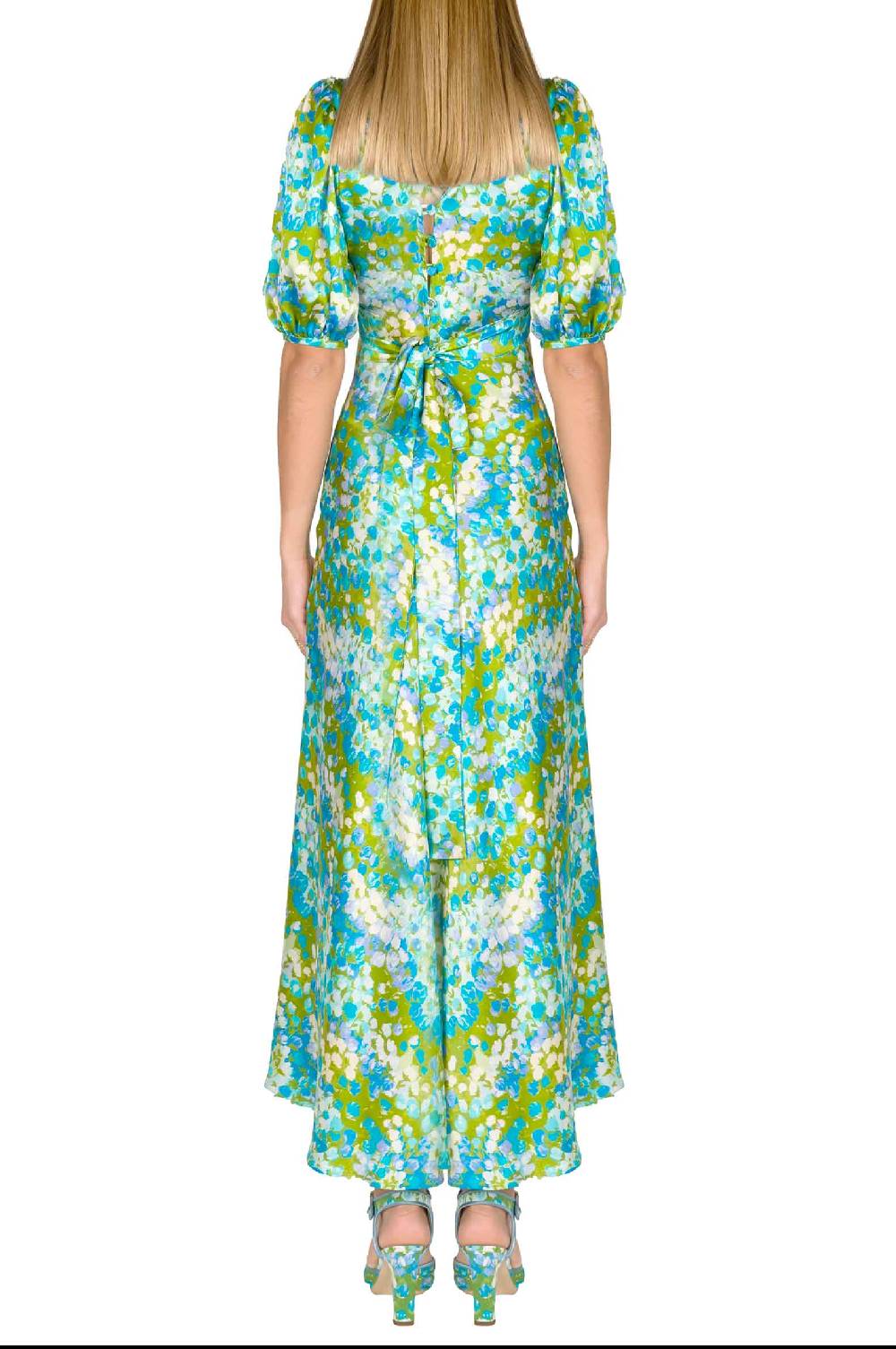 Luisa Beccaria Abito Midi Monet In Seta Con Maniche A Sbuffo