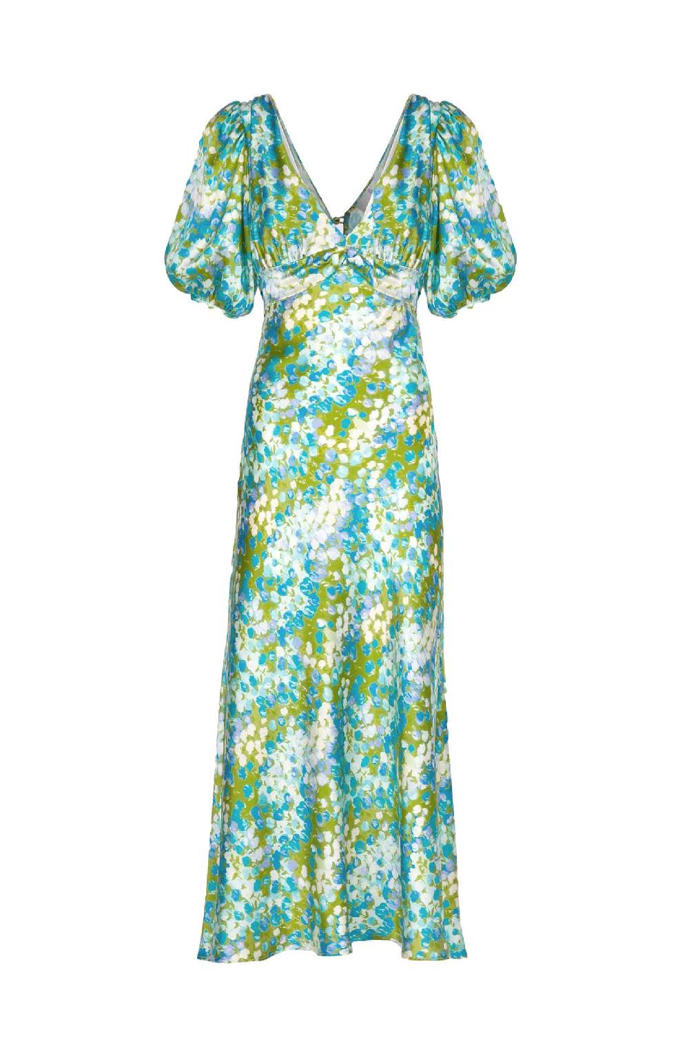 Luisa Beccaria Abito midi Monet in seta con maniche a sbuffo