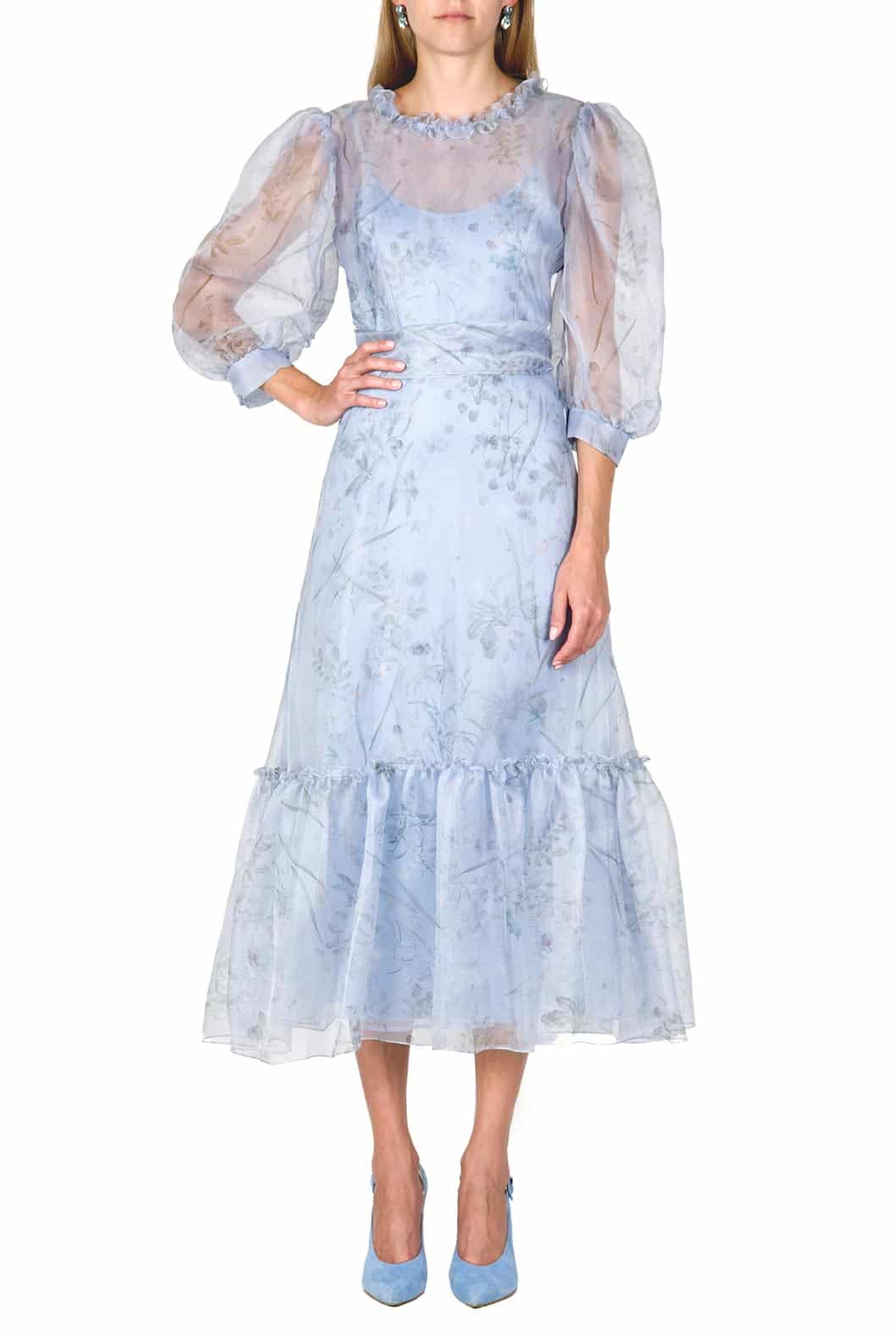 Luisa Beccaria Abito Midi Trasparente Con Maniche A Palloncino