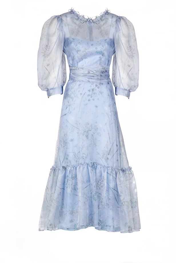 Luisa Beccaria Abito midi trasparente con maniche a palloncino