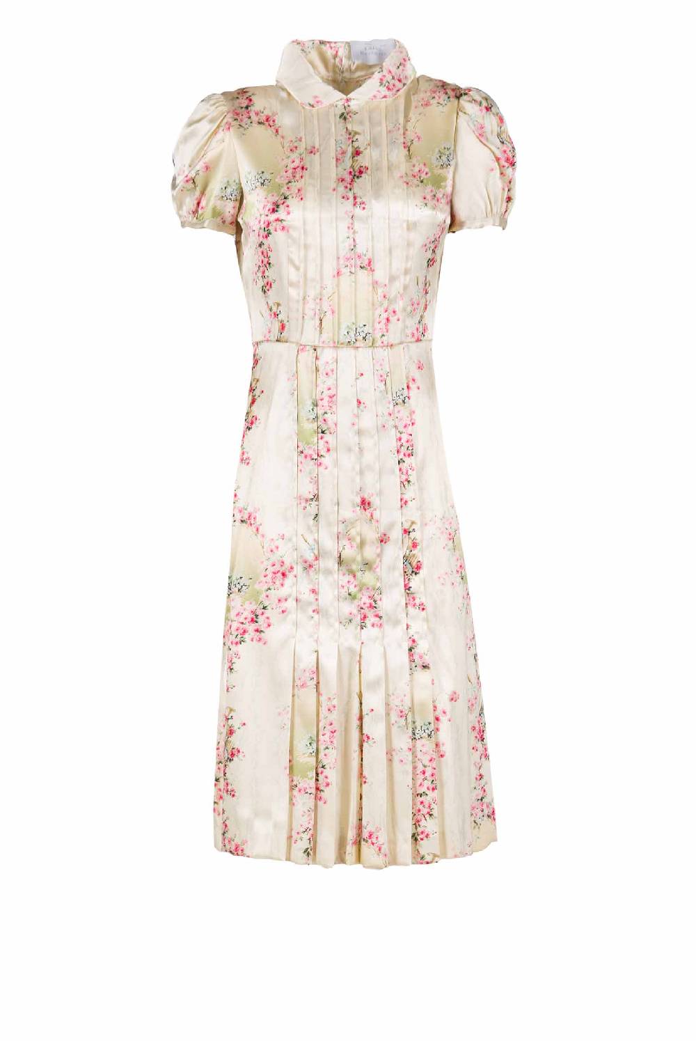 Luisa Beccaria Abito plissettato cerchio di rose stampato in raso elasticizzato