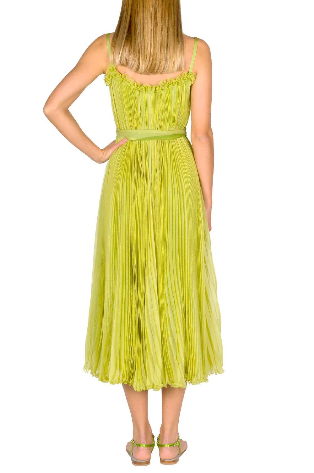 Luisa Beccaria Abito Plissettato Verde Lime Con Fascia