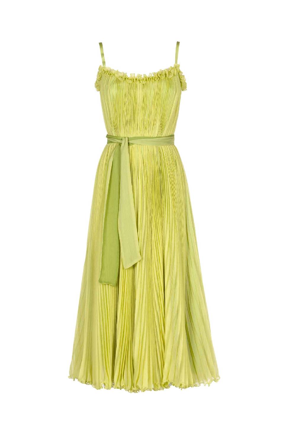 Luisa Beccaria Abito plissettato verde lime con fascia