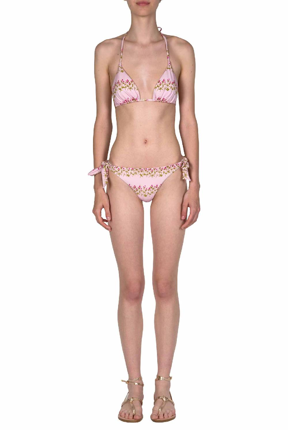 Luisa Beccaria Bikini A Triangolo E Slip A Righe Fiorite Rosa