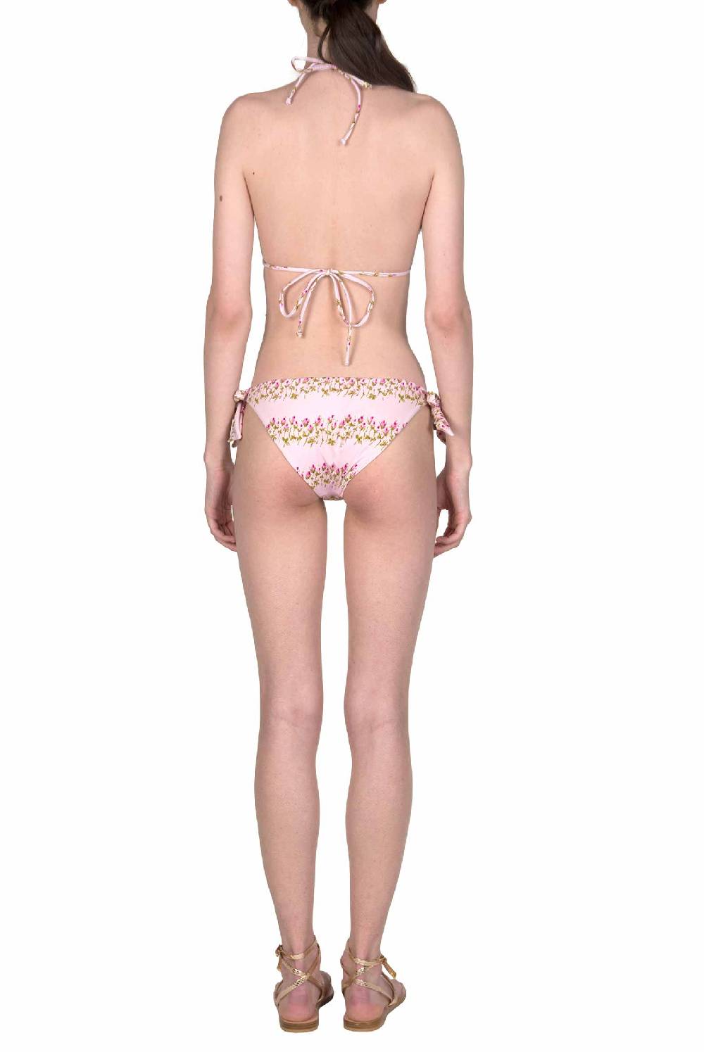 Luisa Beccaria Bikini A Triangolo E Slip A Righe Fiorite Rosa