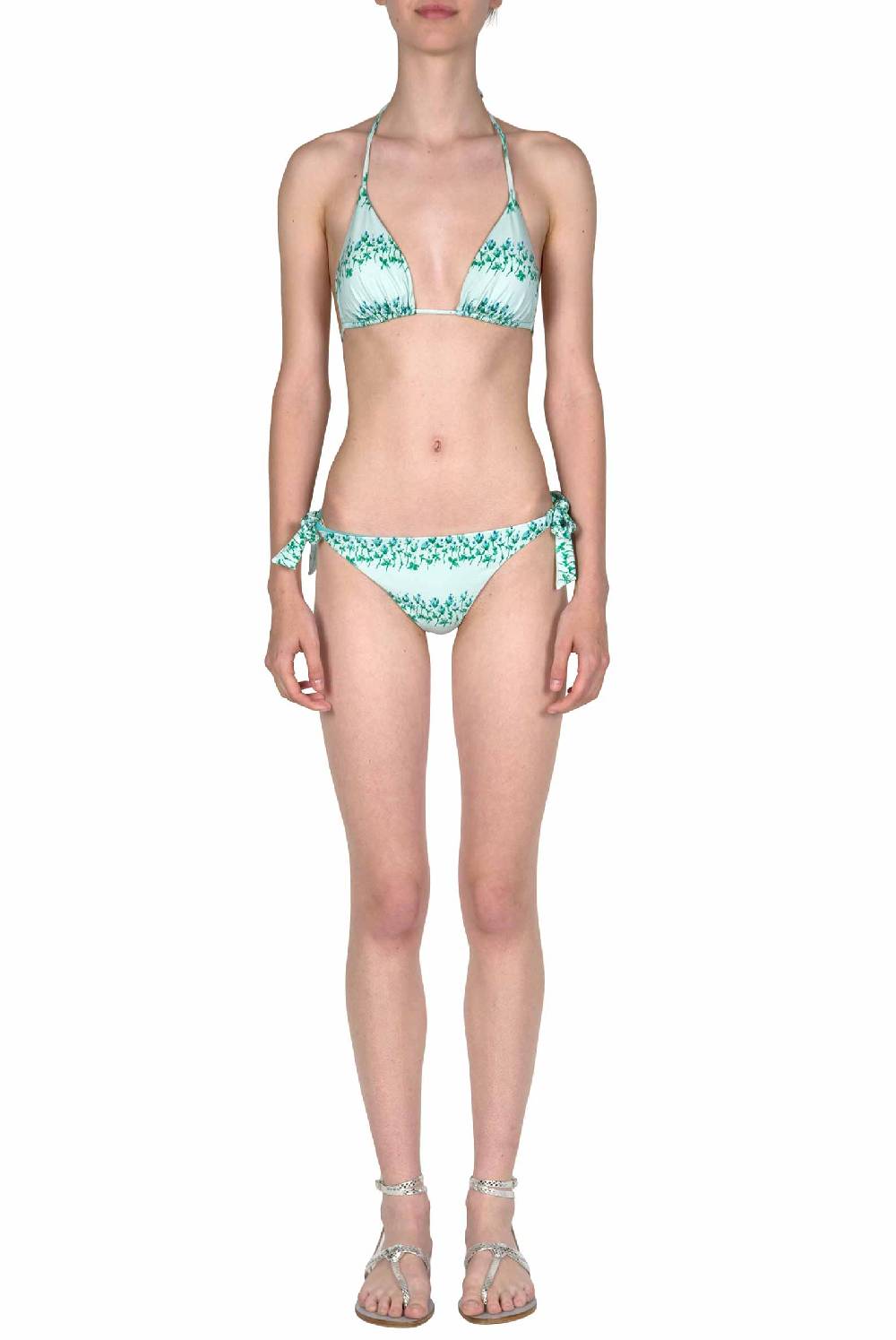 Luisa Beccaria Bikini Triangolo E Slip A Righe Fiorite Blu