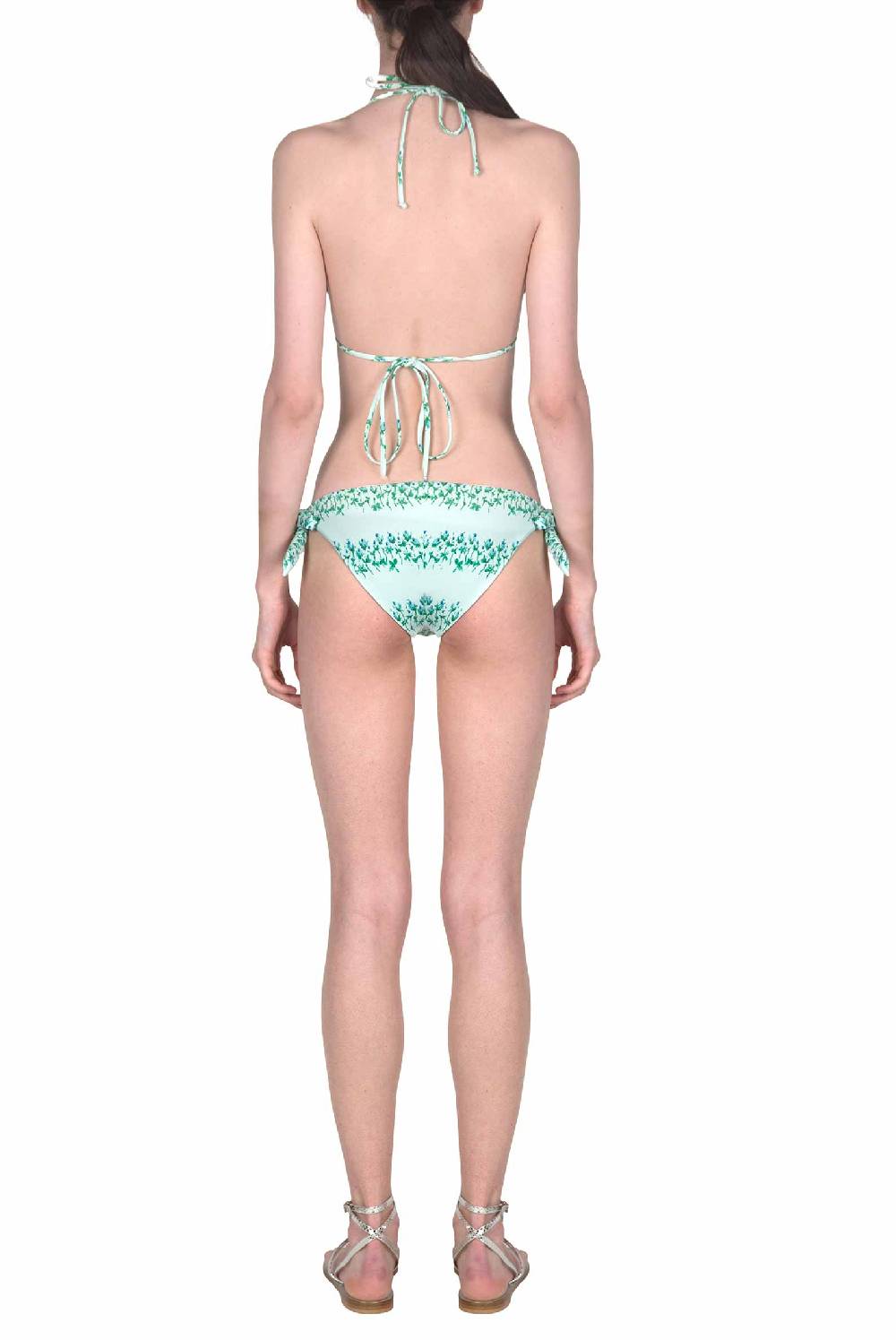 Luisa Beccaria Bikini Triangolo E Slip A Righe Fiorite Blu