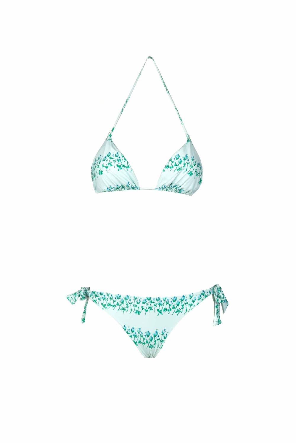 Luisa Beccaria Bikini Triangolo E Slip A Righe Fiorite Blu