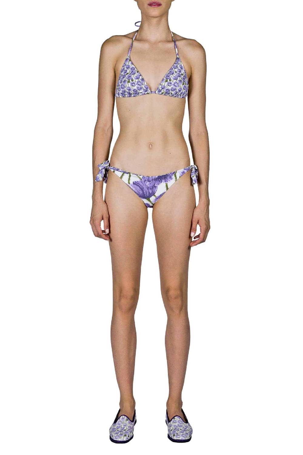 Luisa Beccaria Bikini Triangolo E Slip Lilla Papaveri Double Face