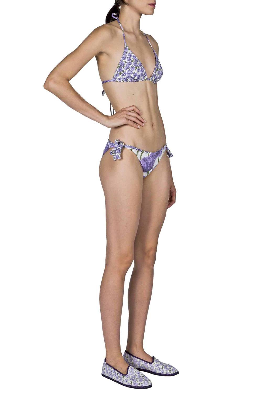 Luisa Beccaria Bikini Triangolo E Slip Lilla Papaveri Double Face