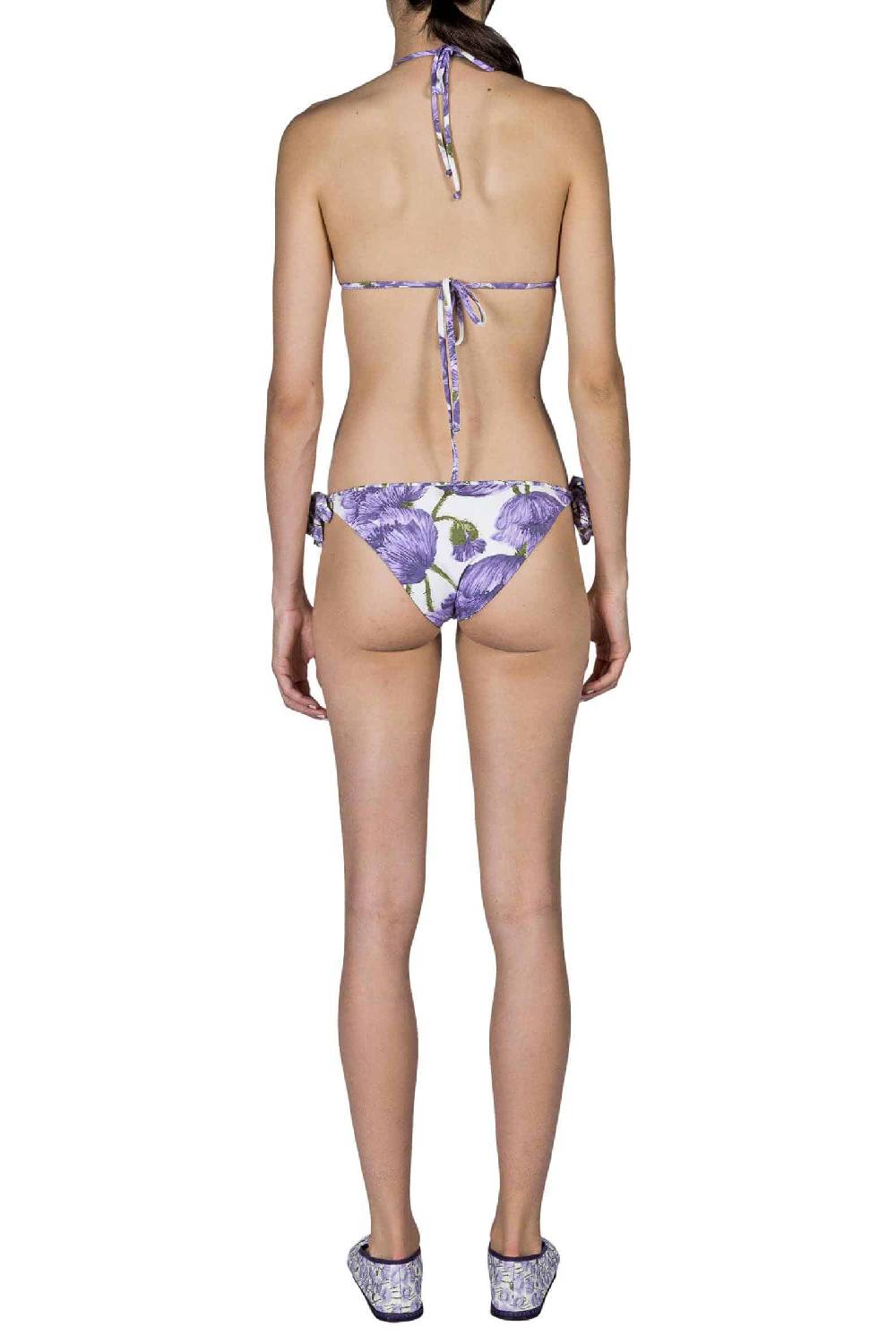 Luisa Beccaria Bikini Triangolo E Slip Lilla Papaveri Double Face