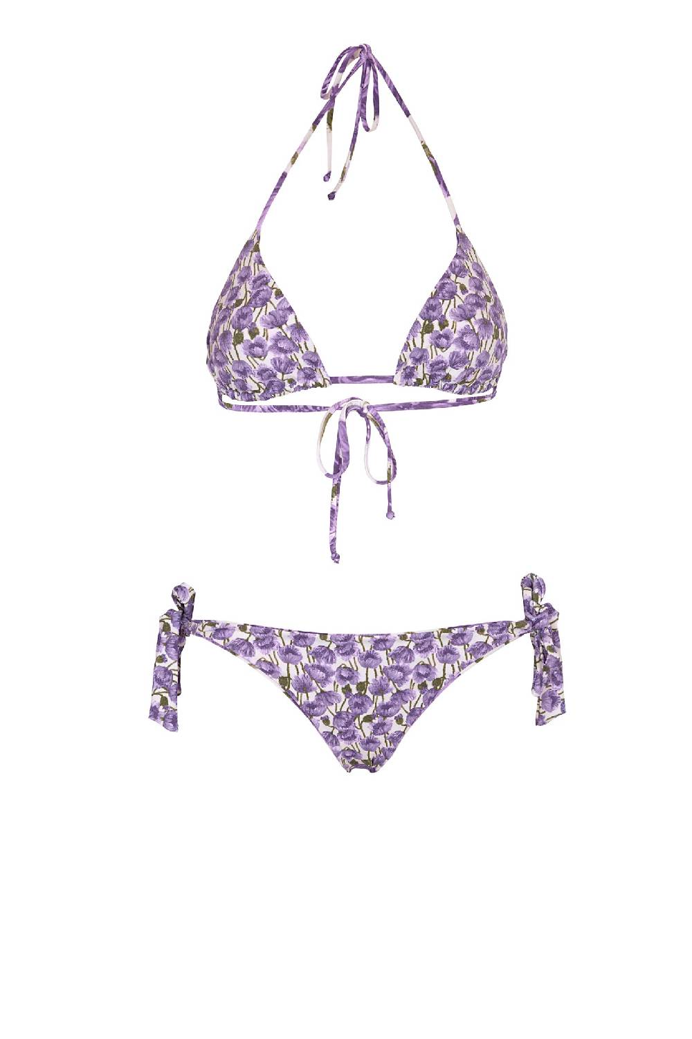 Luisa Beccaria Bikini Triangolo E Slip Lilla Papaveri Double Face