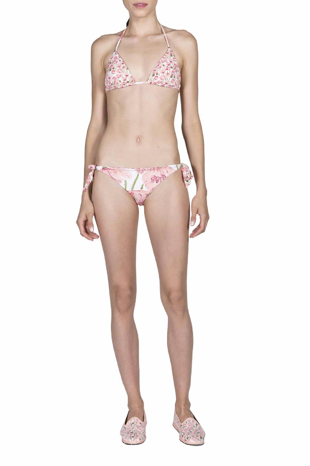 Luisa Beccaria Bikini Triangolo E Slip Rosa Papaveri Double Face