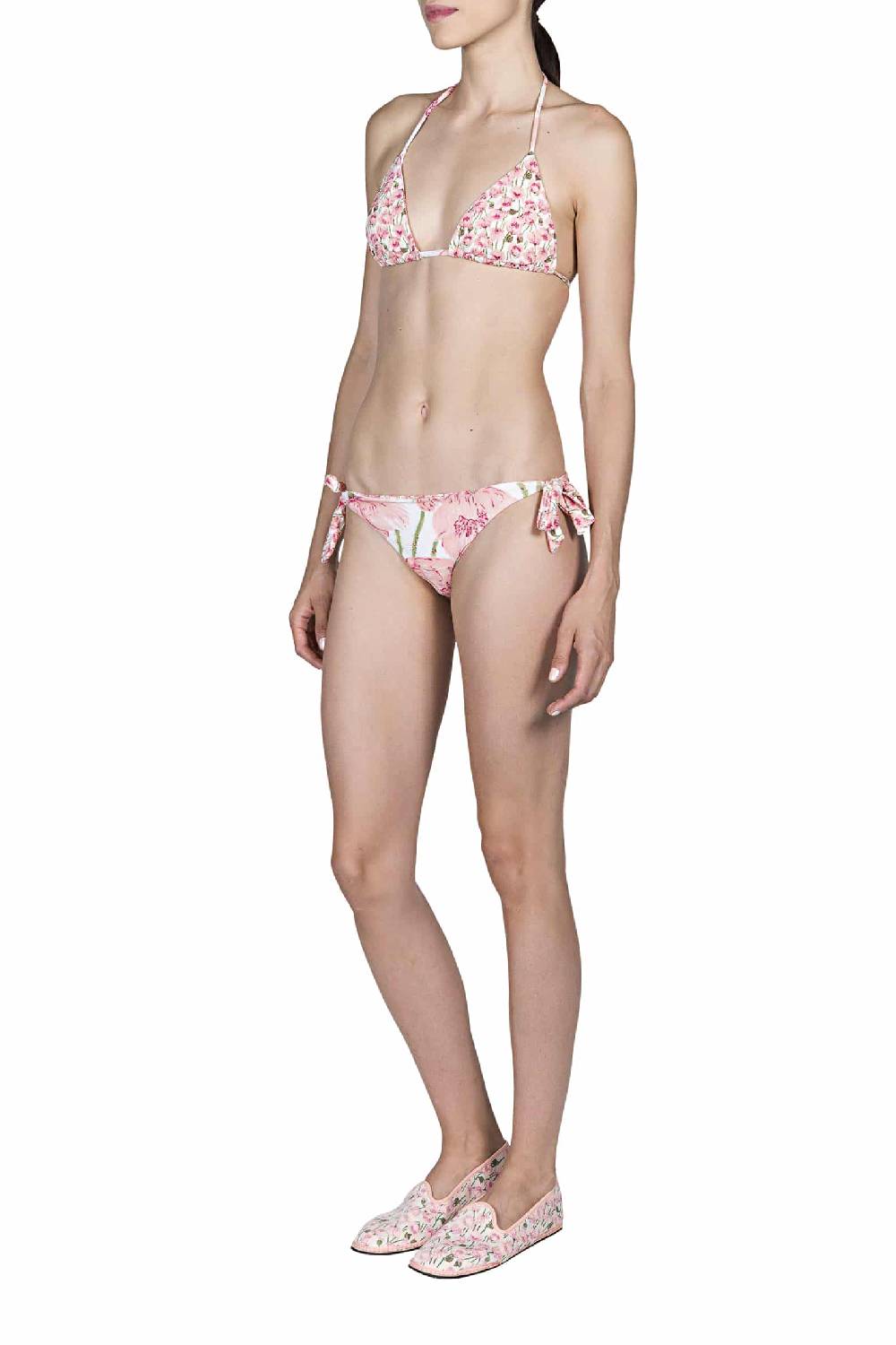 Luisa Beccaria Bikini Triangolo E Slip Rosa Papaveri Double Face