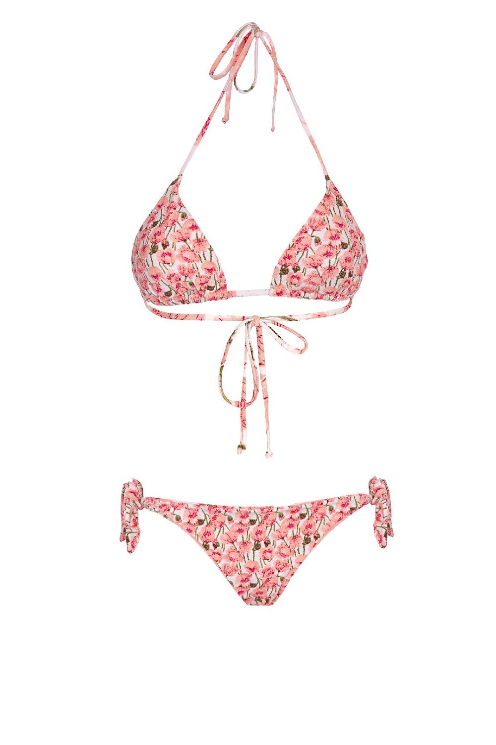 Luisa Beccaria Bikini Triangolo E Slip Rosa Papaveri Double Face