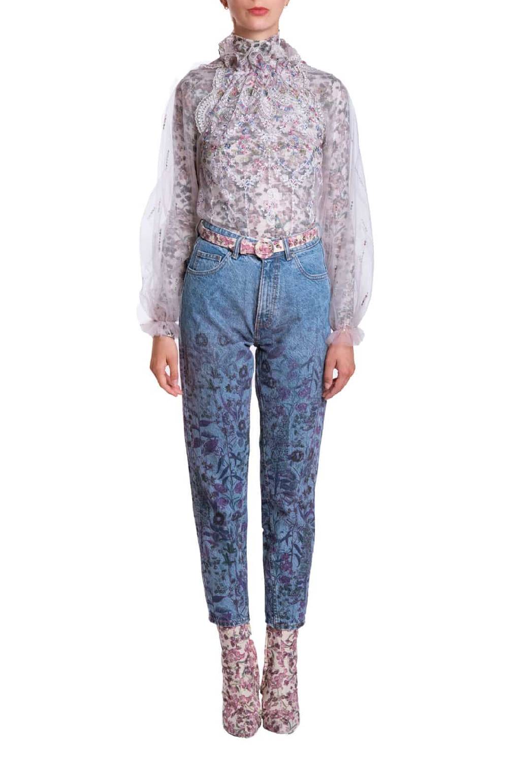 Luisa Beccaria Blusa A Collo Alto Ricamata In Tulle