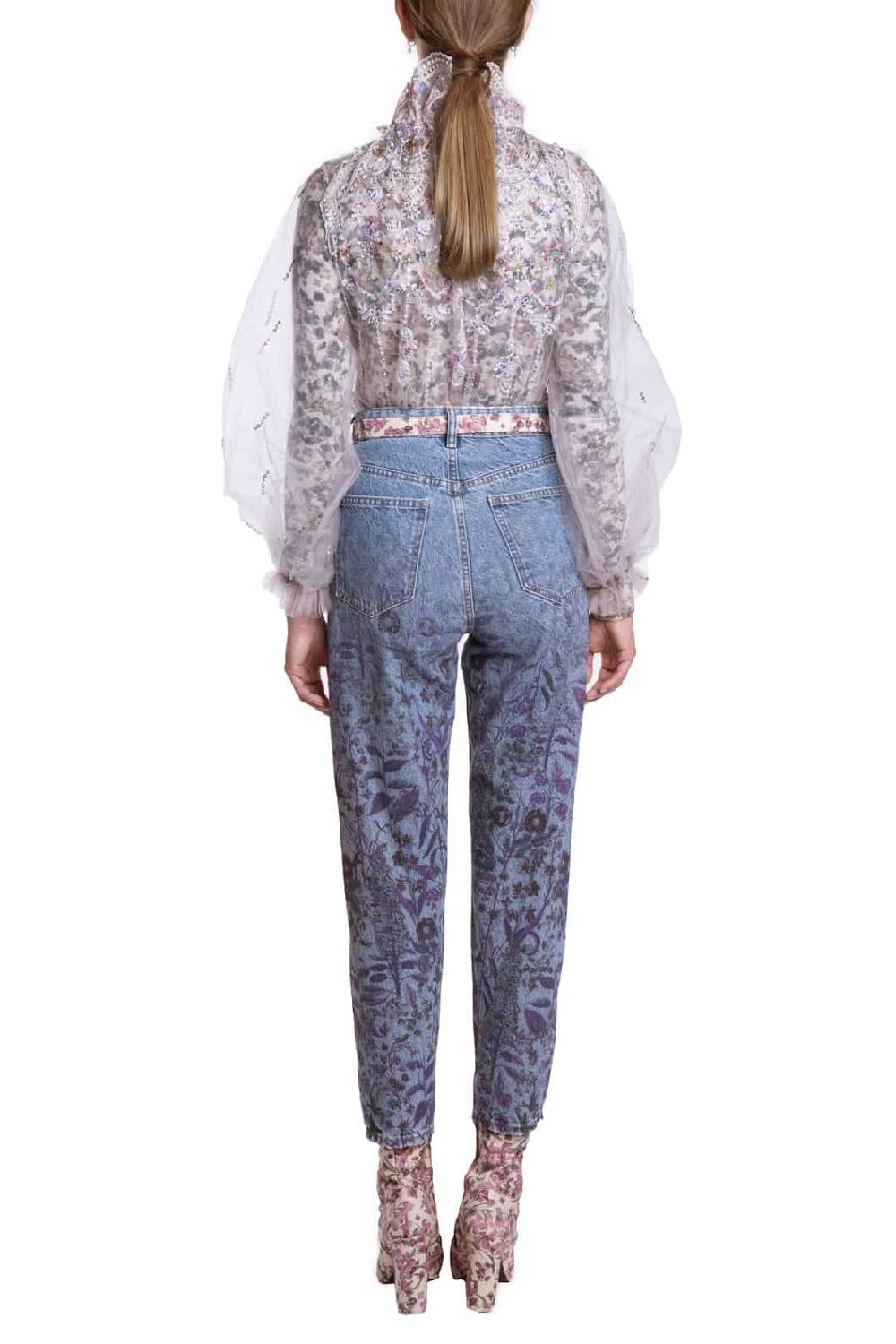 Luisa Beccaria Blusa A Collo Alto Ricamata In Tulle