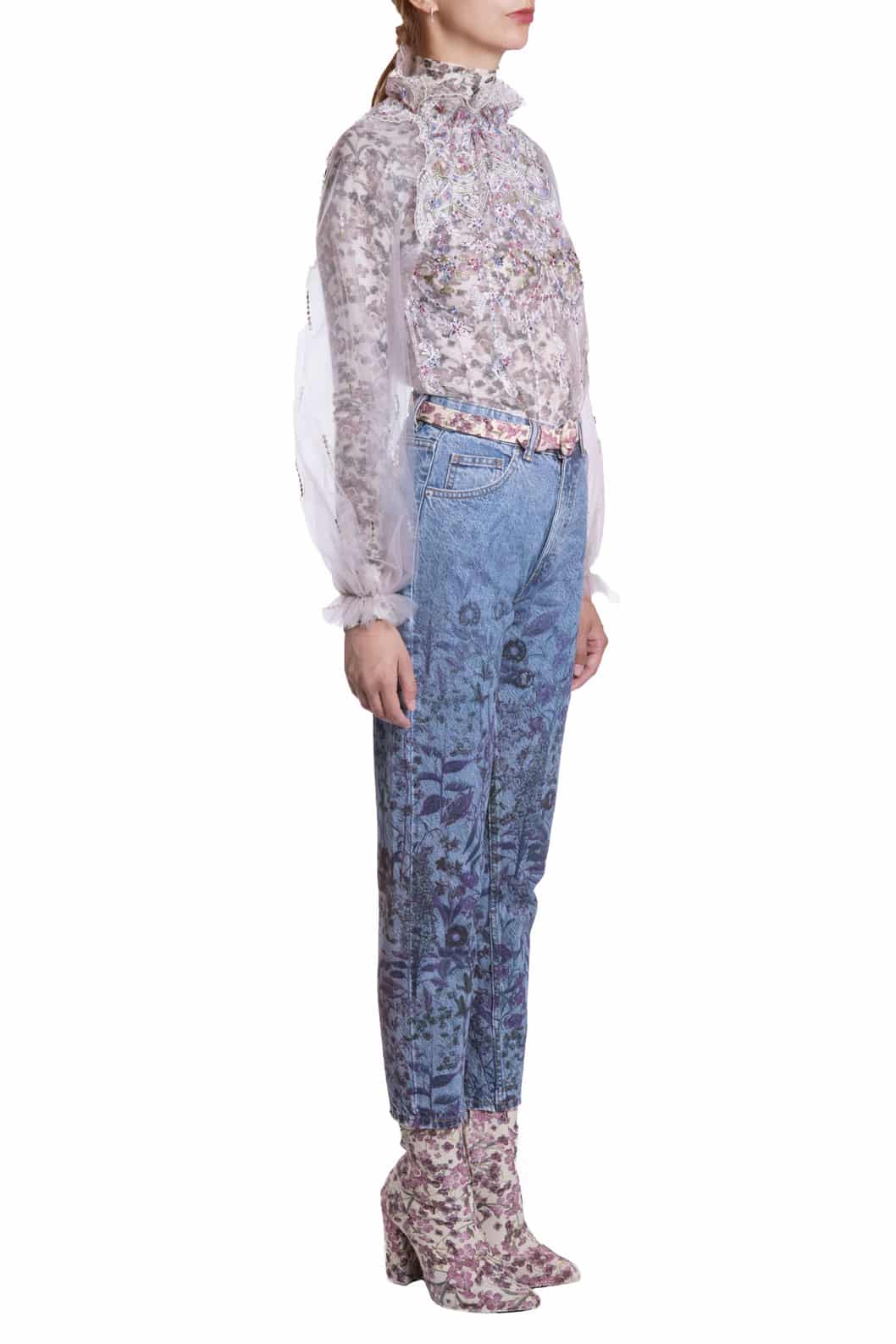 Luisa Beccaria Blusa A Collo Alto Ricamata In Tulle