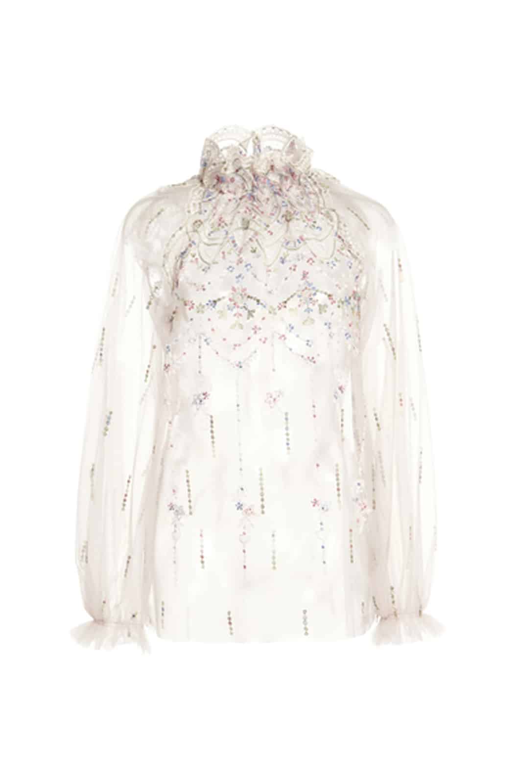 Luisa Beccaria Blusa a collo alto ricamata in tulle