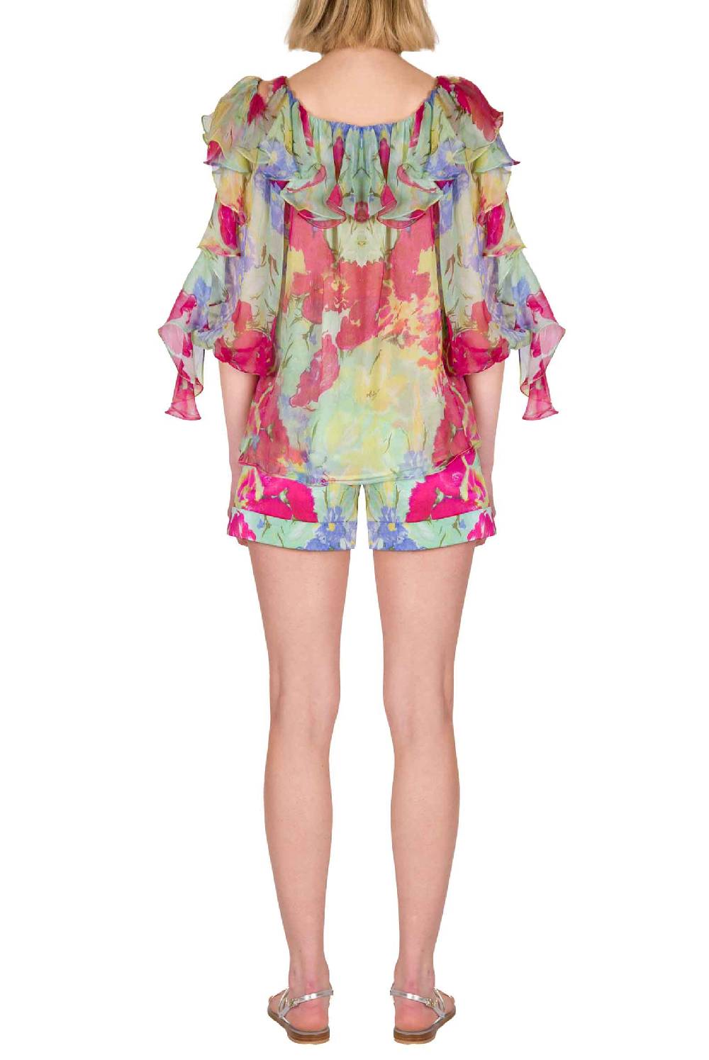 Luisa Beccaria Blusa Volant In Chiffon A Fiori Astratti