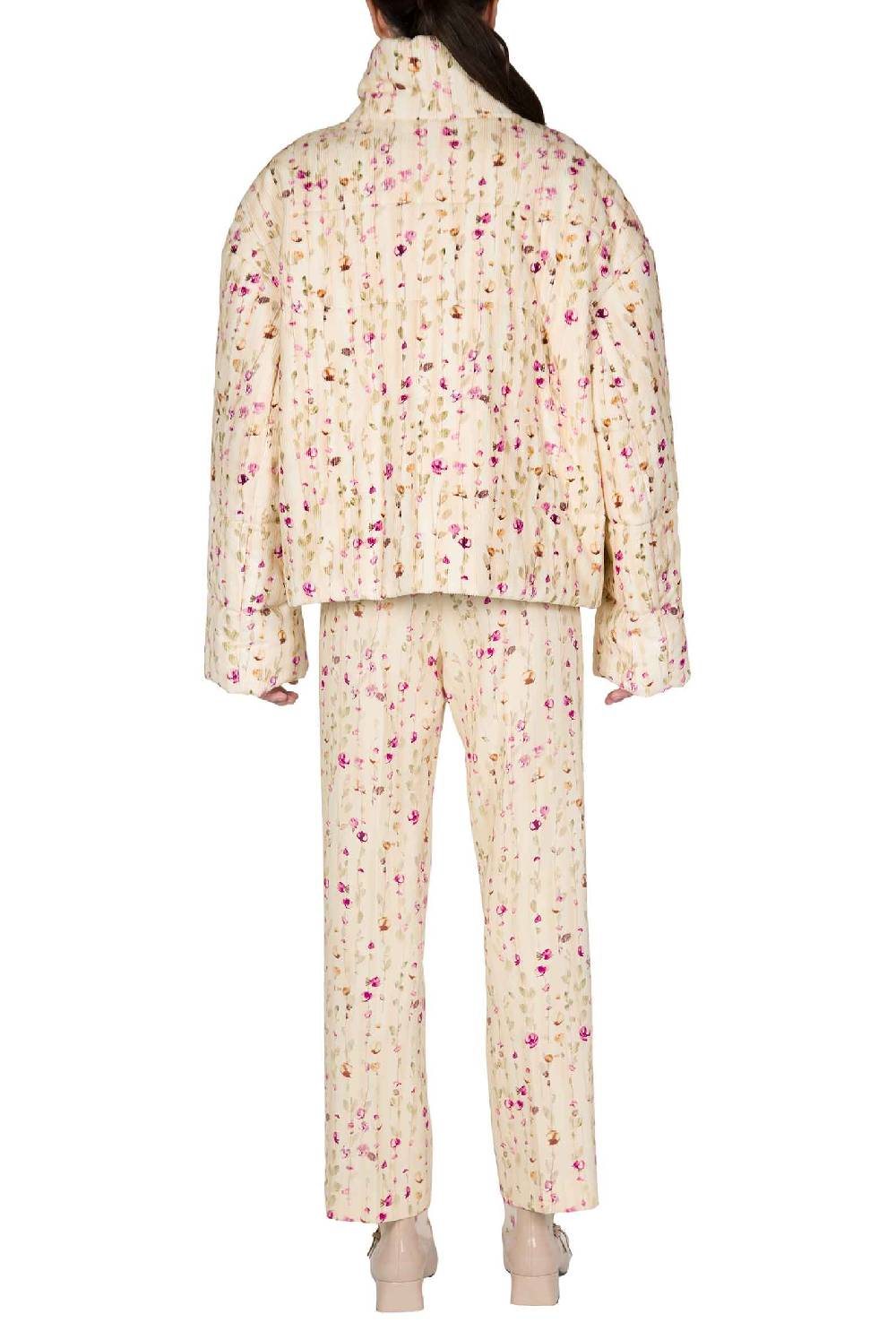 Luisa Beccaria Bomber Imbottito In Velluto A Coste Con Ghirlanda Di Fiori