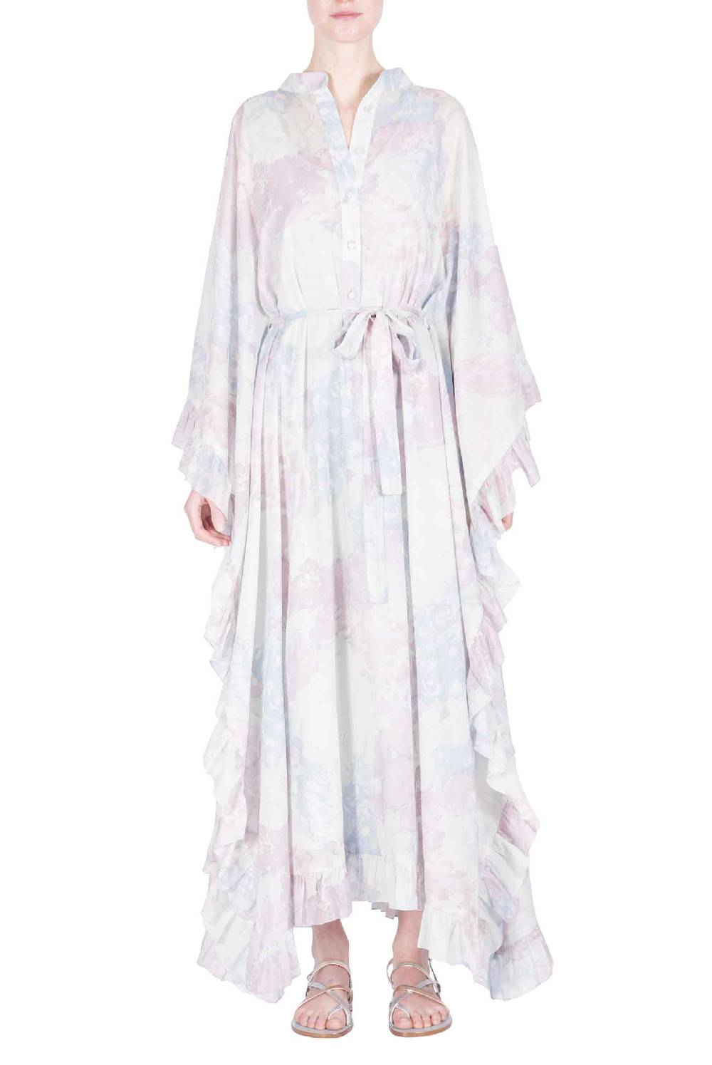 Luisa Beccaria Caftano In Cotone Con Fiori Astratti