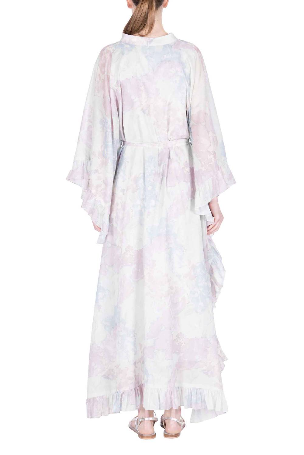 Luisa Beccaria Caftano In Cotone Con Fiori Astratti